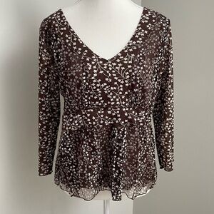 Vintage Apres La Pluie Paris Y2K Brown Babydoll Mesh Overlay Longsleeve Blouse